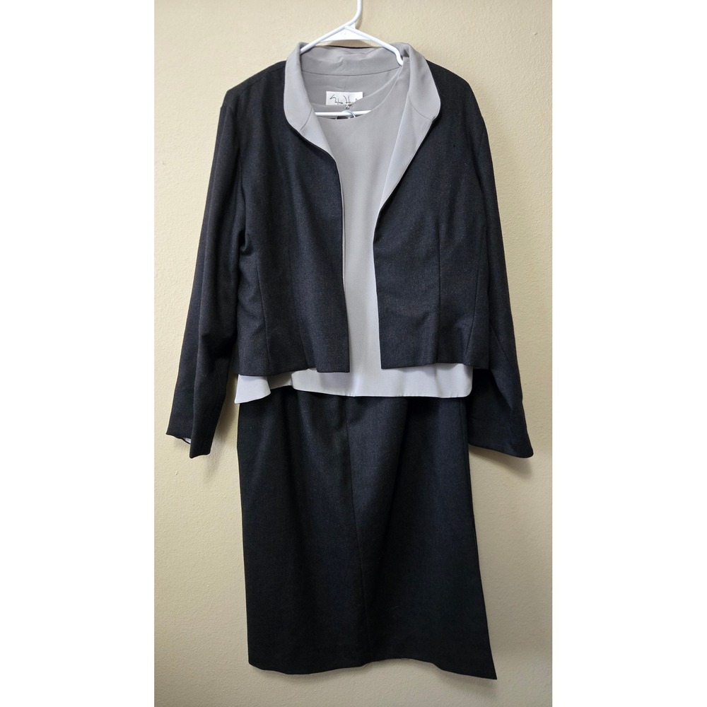 Sylvia Heisel Custom RTW Charleston 3 Piece Silk & Wool Skirt Suit Set Charcoal